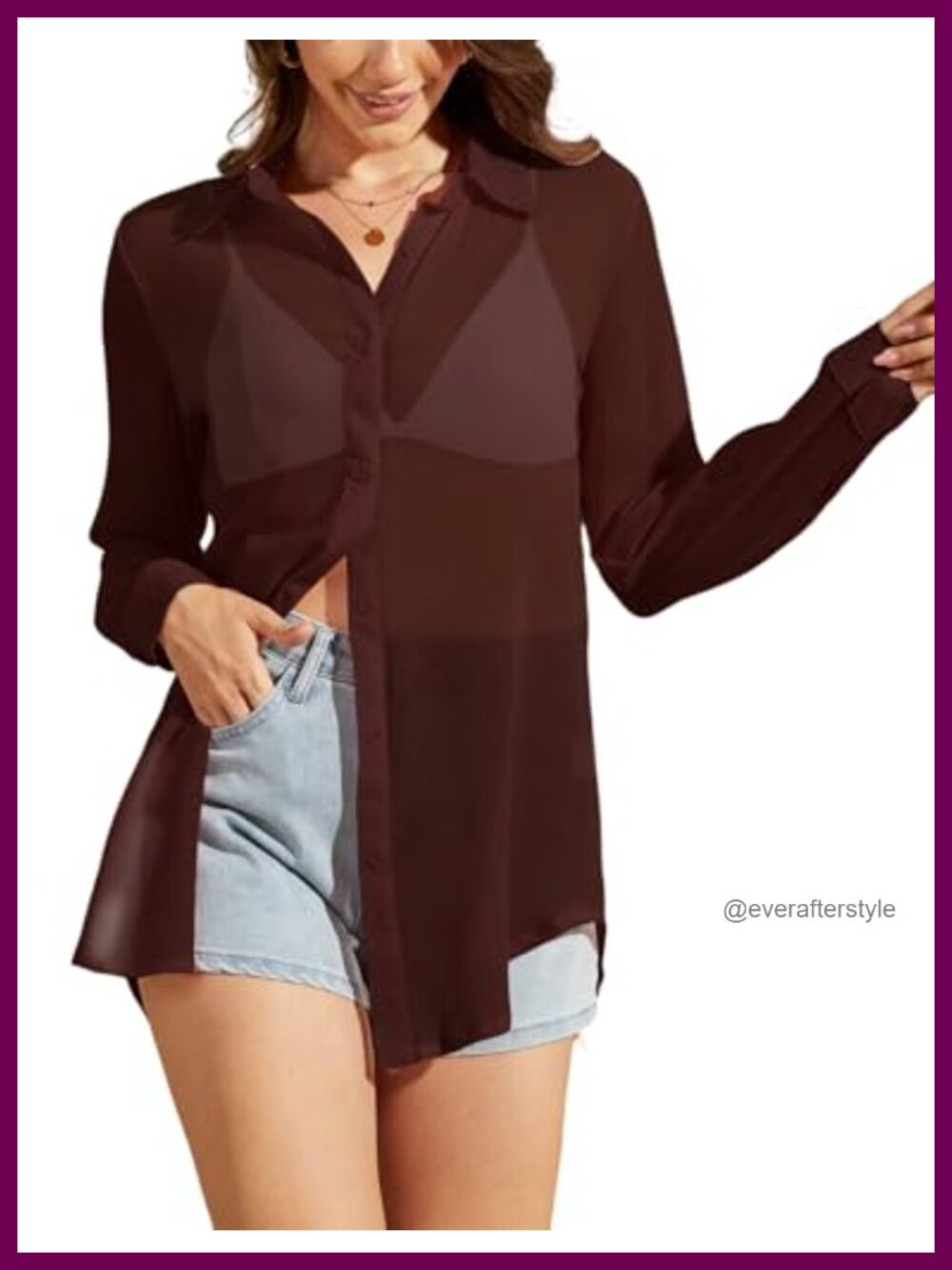 Sheer Button Down Blouse Long Sleeve See Through Mesh Top